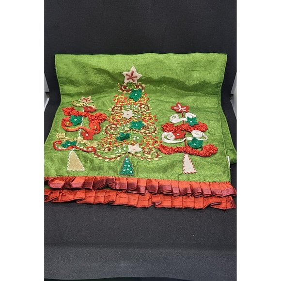 Pier 1 Imports Green Christmas Tree Ribbon Table Runner - Picture 1 of 8